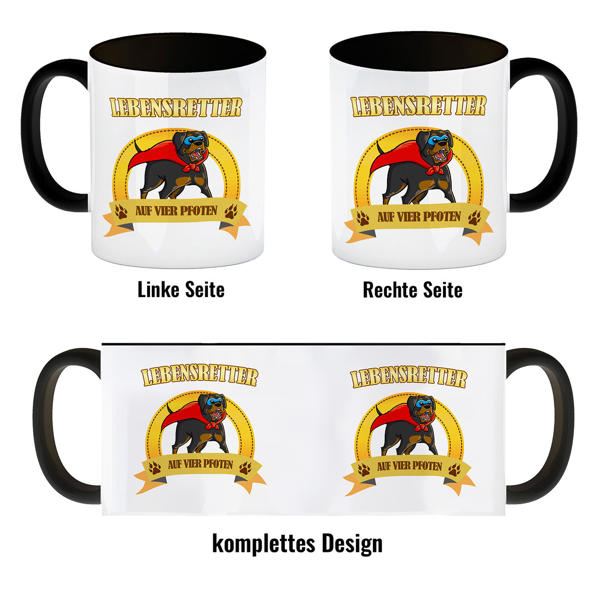Kaffeebecher mit Superheld - Rottweiler - Lebensretter auf vier Pfoten