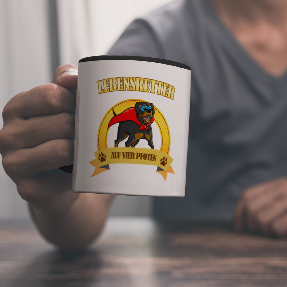 Kaffeebecher mit Superheld - Rottweiler - Lebensretter auf vier Pfoten