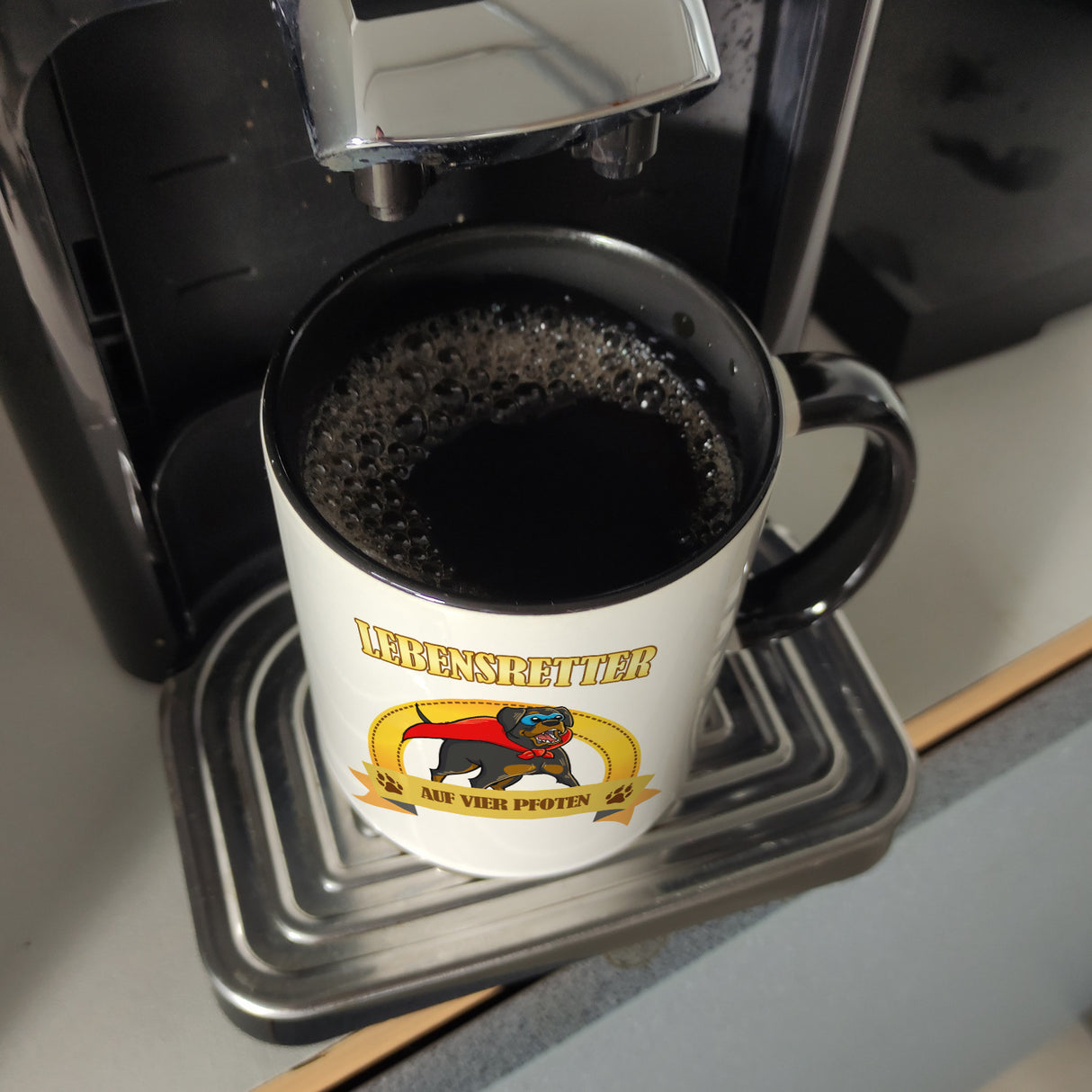 Kaffeebecher mit Superheld - Rottweiler - Lebensretter auf vier Pfoten