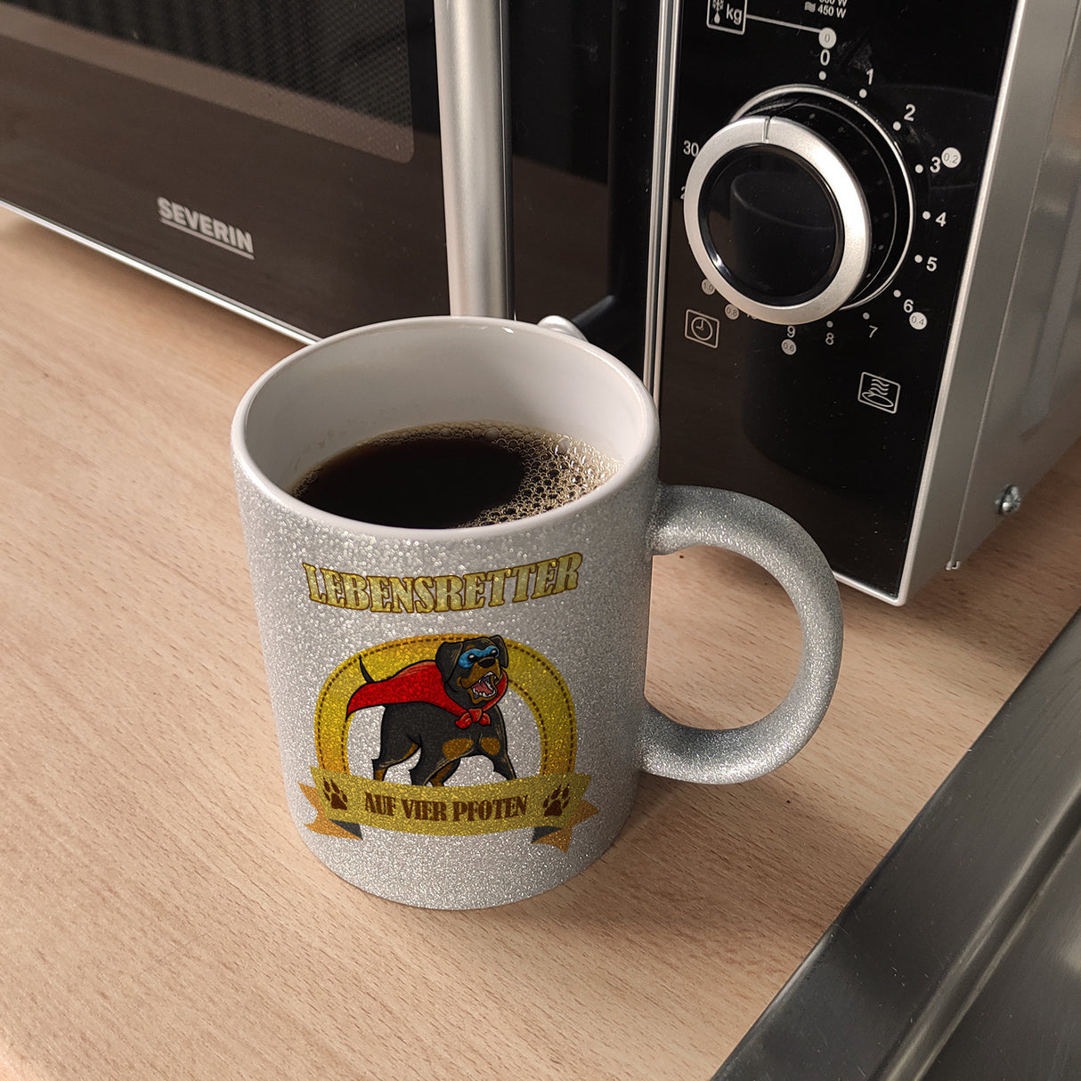 Kaffeebecher mit Superheld - Rottweiler - Lebensretter auf vier Pfoten