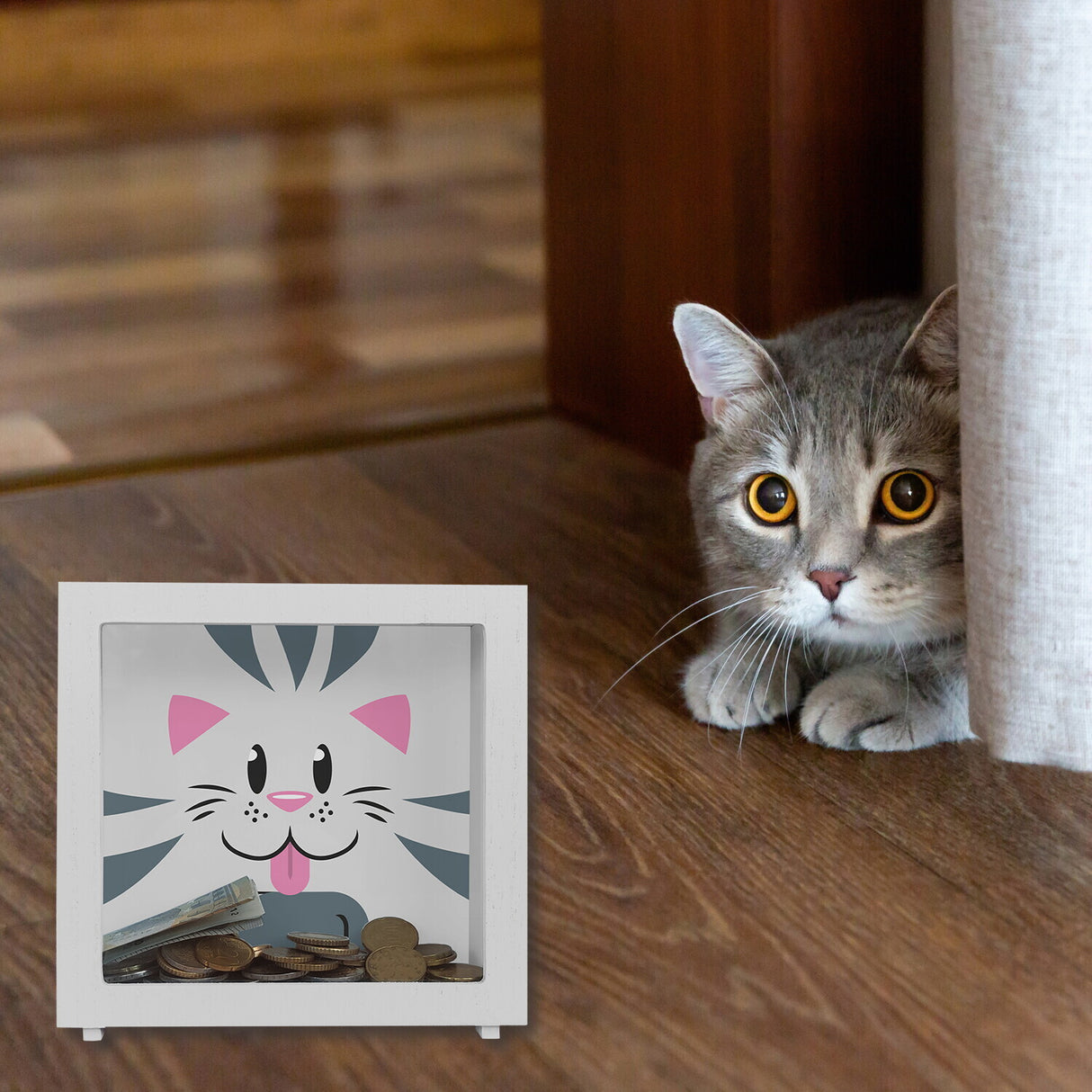 Spardose aus Keramik mit niedlichem Katzen-Gesicht - für kleine Kinder