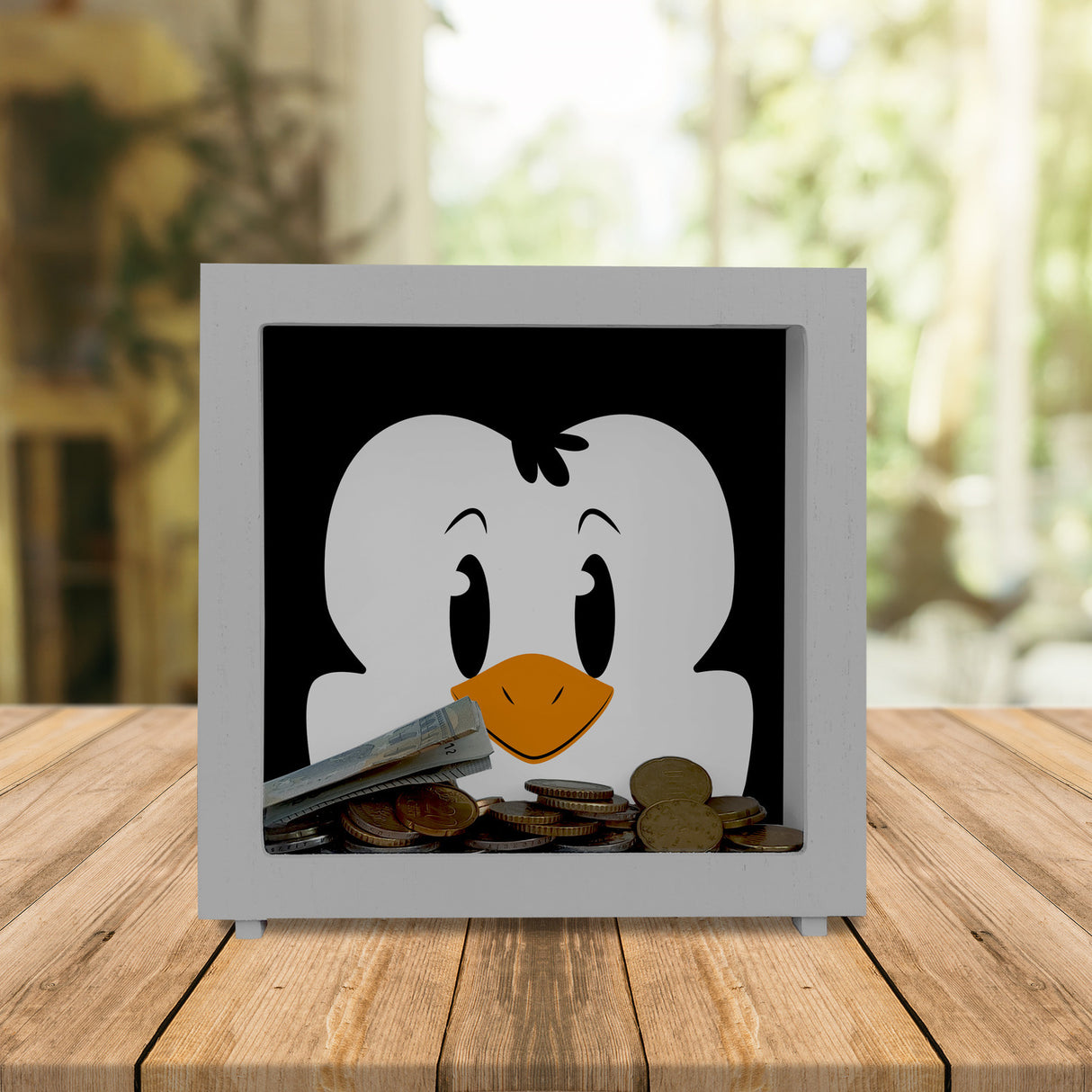 Spardose aus Keramik mit niedlichem Pinguin-Gesicht - für kleine Kinder
