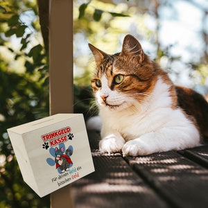 Spardose für Trinkgeld mit Katze und Spruch: Für deinen Held ein bisschen Geld
