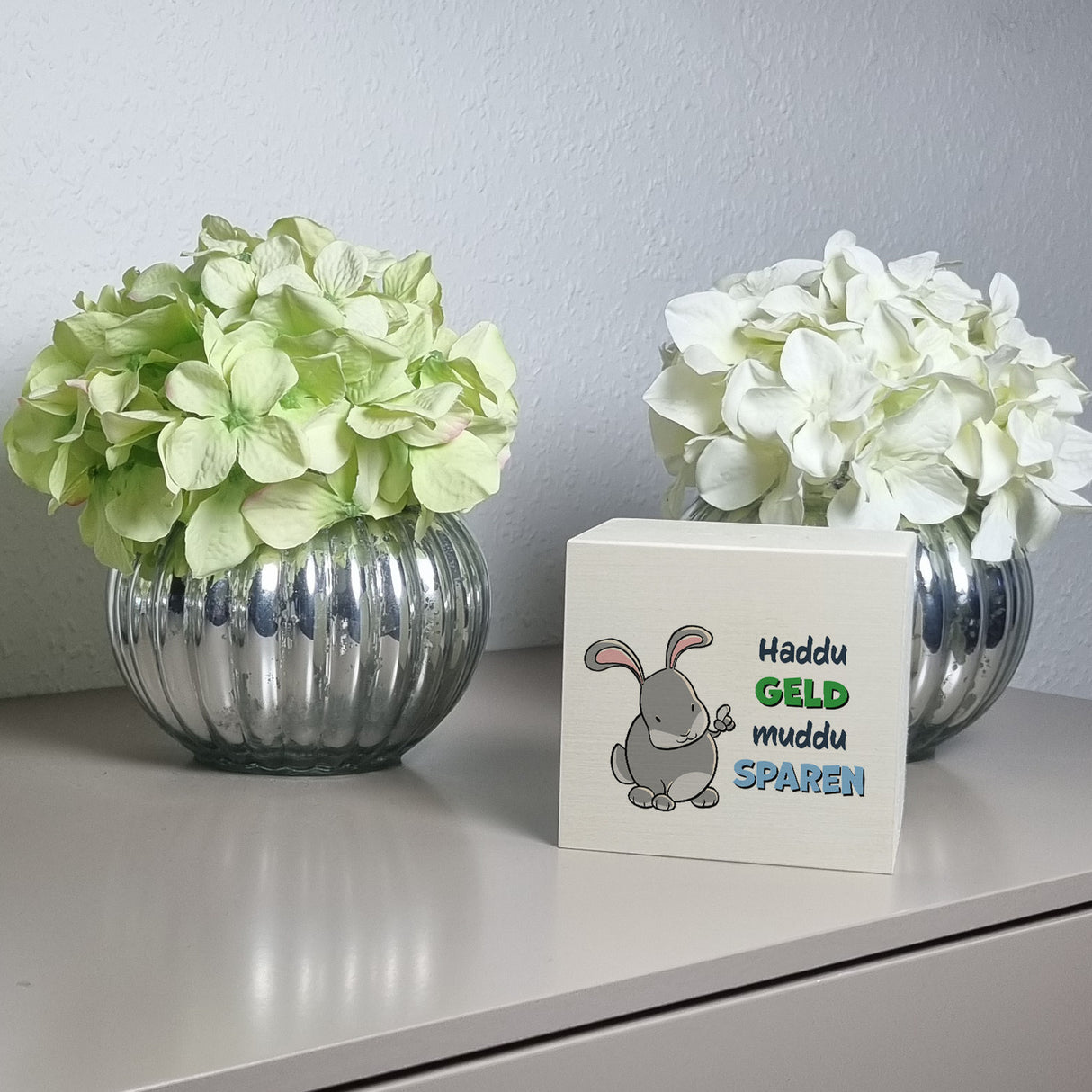 Spardose mit Hasenmotiv und lustigem Spruch - Haddu Geld muddu sparen