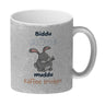 Kaffeebecher mit Hasenmotiv und Spruch - Biddu müde muddu Kaffee trinken