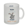 Kaffeebecher mit Hasenmotiv und Spruch - Biddu müde muddu Kaffee trinken