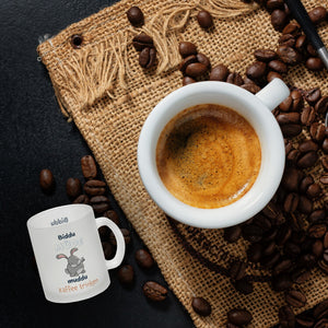 Kaffeebecher mit Hasenmotiv und Spruch - Biddu müde muddu Kaffee trinken