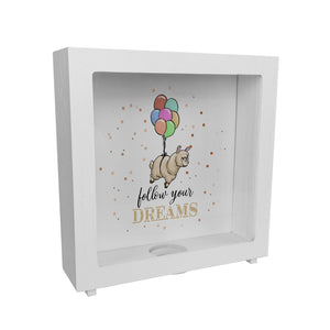 Spardose mit niedlichem Lama-Motiv und Spruch - Follow your dreams