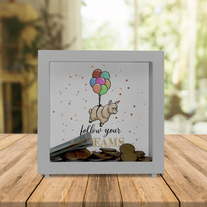 Spardose mit niedlichem Lama-Motiv und Spruch - Follow your dreams