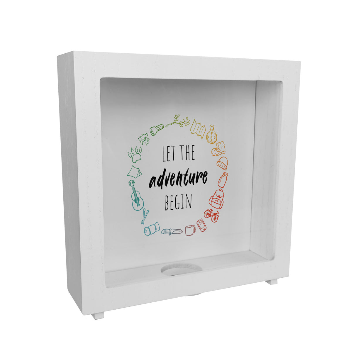 Spardose mit Campingmotiven in bunten Farben - Let the adventure begin