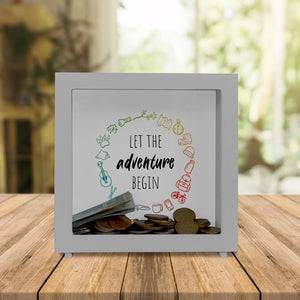Spardose mit Campingmotiven in bunten Farben - Let the adventure begin