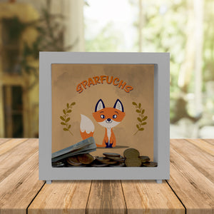 Spardose aus Keramik mit süßem Fuchs Motiv und Spruch - Sparfuchs