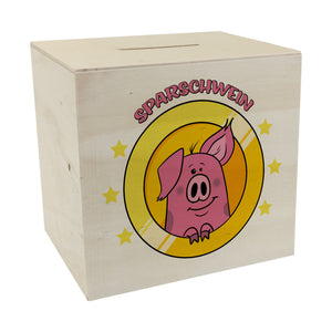 Spardose mit lustigem Schweinchen Motiv und Spruch - Sparschwein