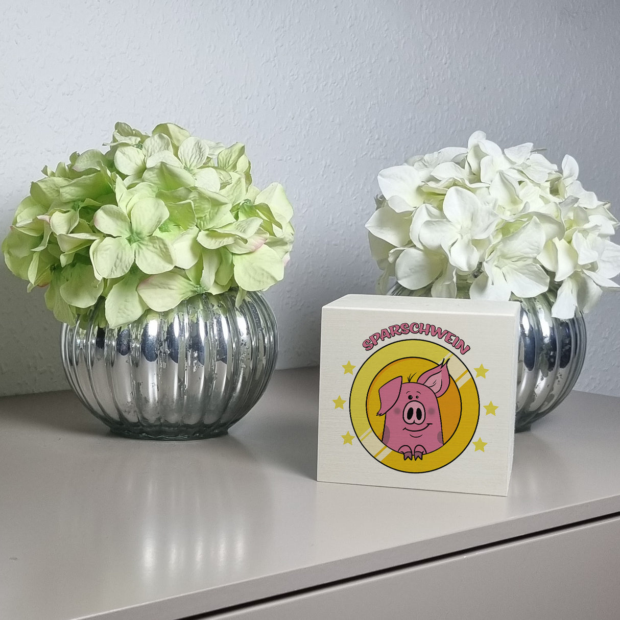 Spardose mit lustigem Schweinchen Motiv und Spruch - Sparschwein
