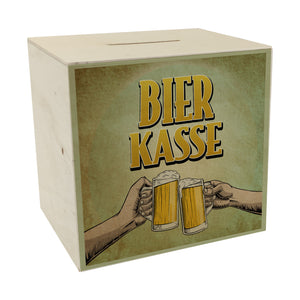 Bierkasse Spardose mit coolem retro Motiv - prostende Bierkrüge für die Hausbar
