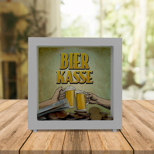 Bierkasse Spardose mit coolem retro Motiv - prostende Bierkrüge für die Hausbar