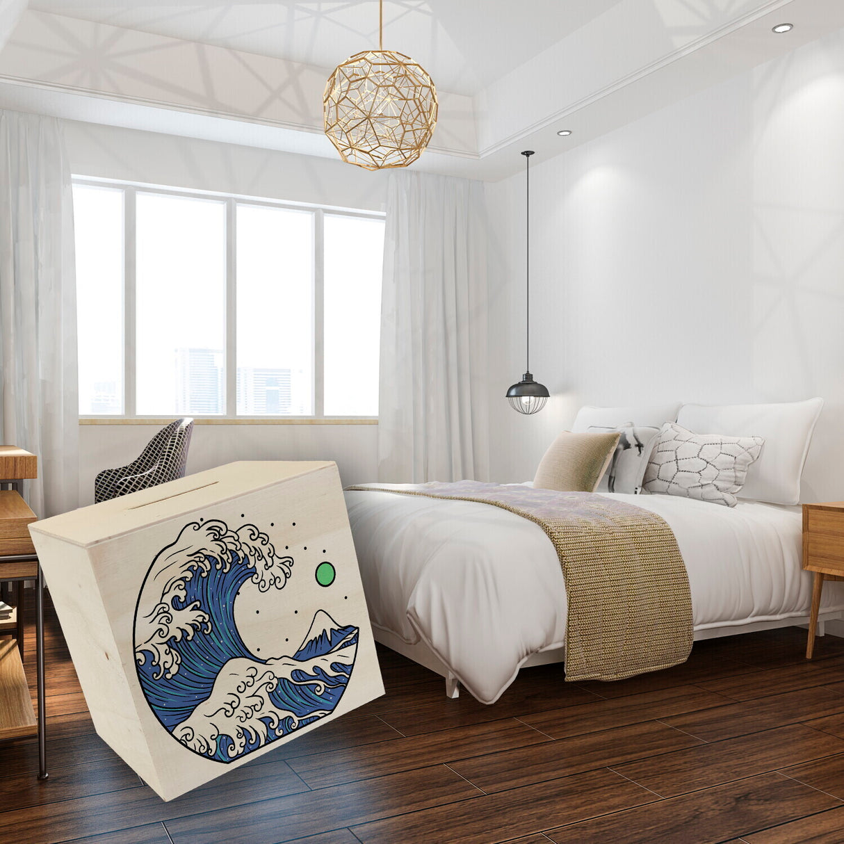 Spardose mit Wellen Motiv - Urlaubskasse aus Keramik mit schönem Meer Design