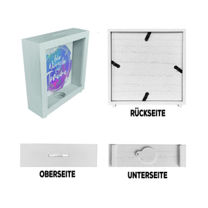 Spardose mit schönem Wasserfarbendesign und Aufschrift - Für Wünsche und Träume