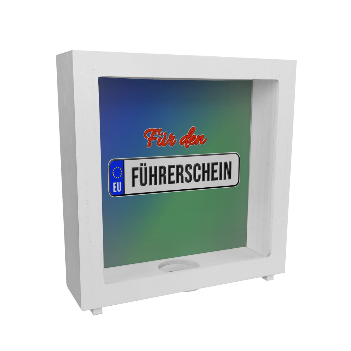 Spardose aus Keramik mit Spruch: Für den Führerschein mit Kennzeichenmotiv