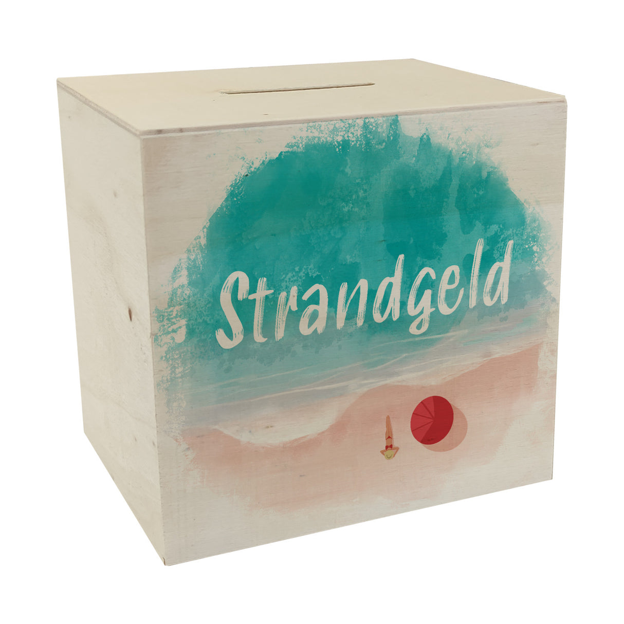 Spardose aus Keramik mit Strand Motiv und Text - Strand und Meer Strandgeld
