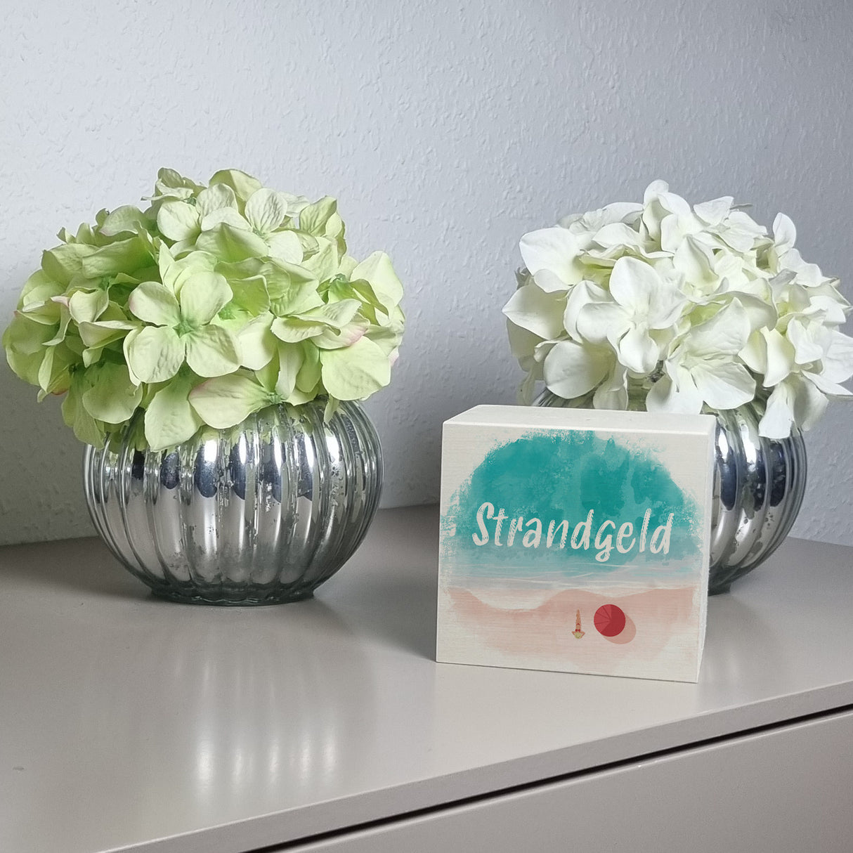 Spardose aus Keramik mit Strand Motiv und Text - Strand und Meer Strandgeld