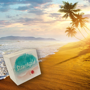 Spardose aus Keramik mit Strand Motiv und Text - Strand und Meer Strandgeld