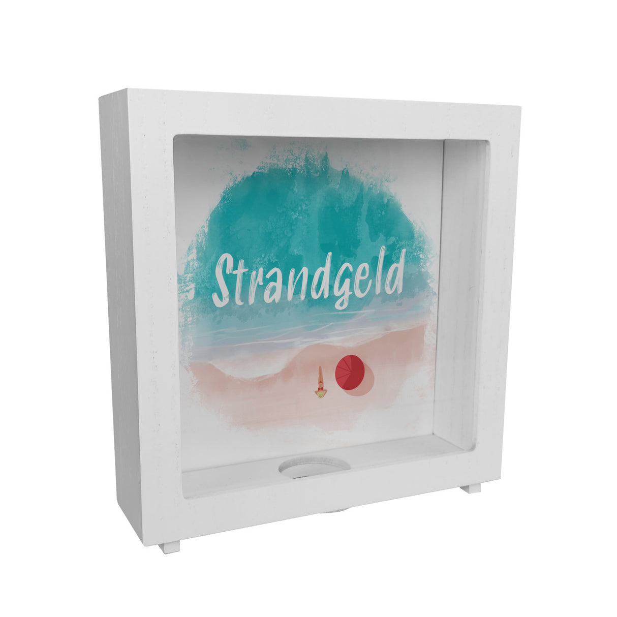 Spardose aus Keramik mit Strand Motiv und Text - Strand und Meer Strandgeld