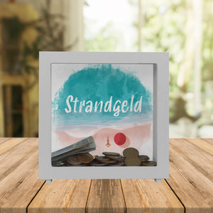 Spardose aus Keramik mit Strand Motiv und Text - Strand und Meer Strandgeld