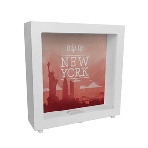 Spardose mit schönem Motiv und Text - Trip to New York in rot