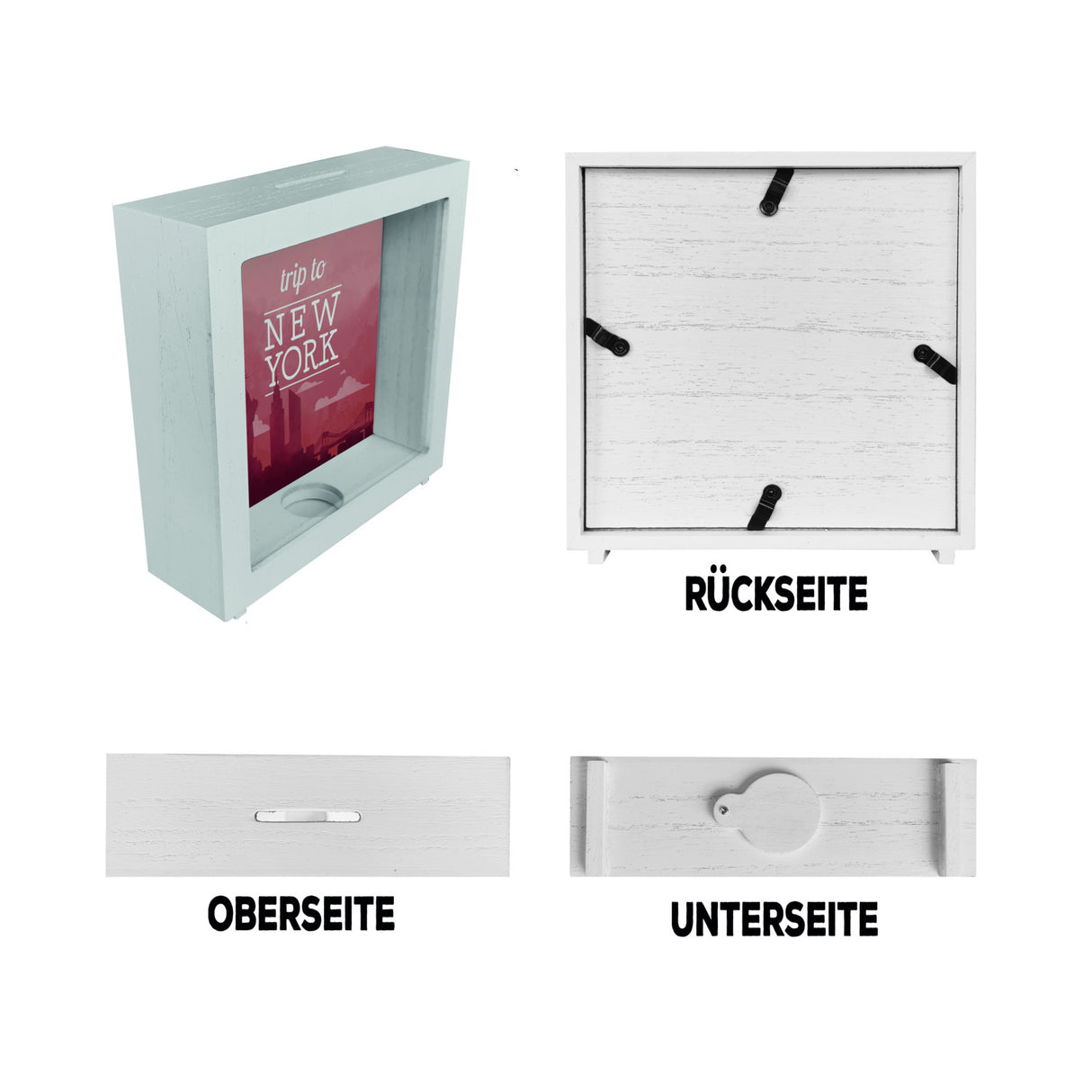 Spardose mit schönem Motiv und Text - Trip to New York in rot