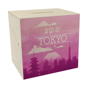 Spardose mit schönem Motiv und Text - Trip to Tokyo in pink