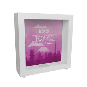Spardose mit schönem Motiv und Text - Trip to Tokyo in pink