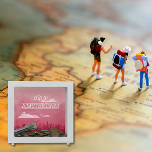 Spardose mit schönem Motiv und Text - Trip to Amsterdam