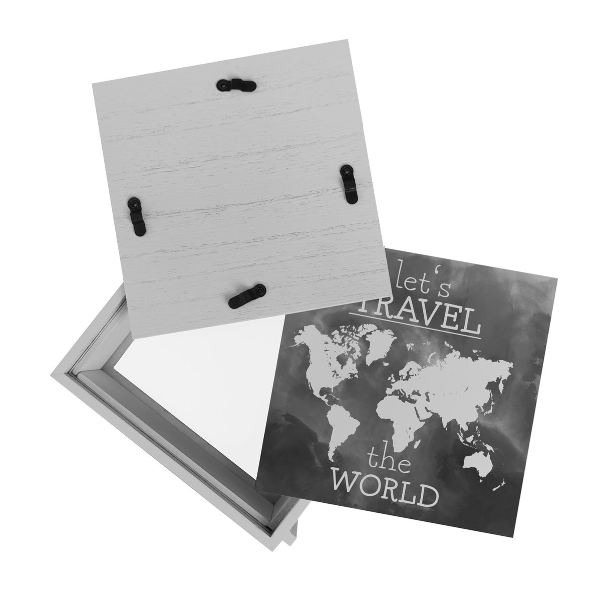 Spardose mit Weltkarten Motiv und Text - let's travel the world