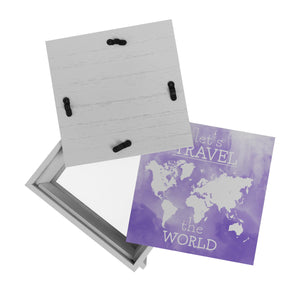 Spardose mit Weltkarten Motiv und Text - let's travel the world in Lila