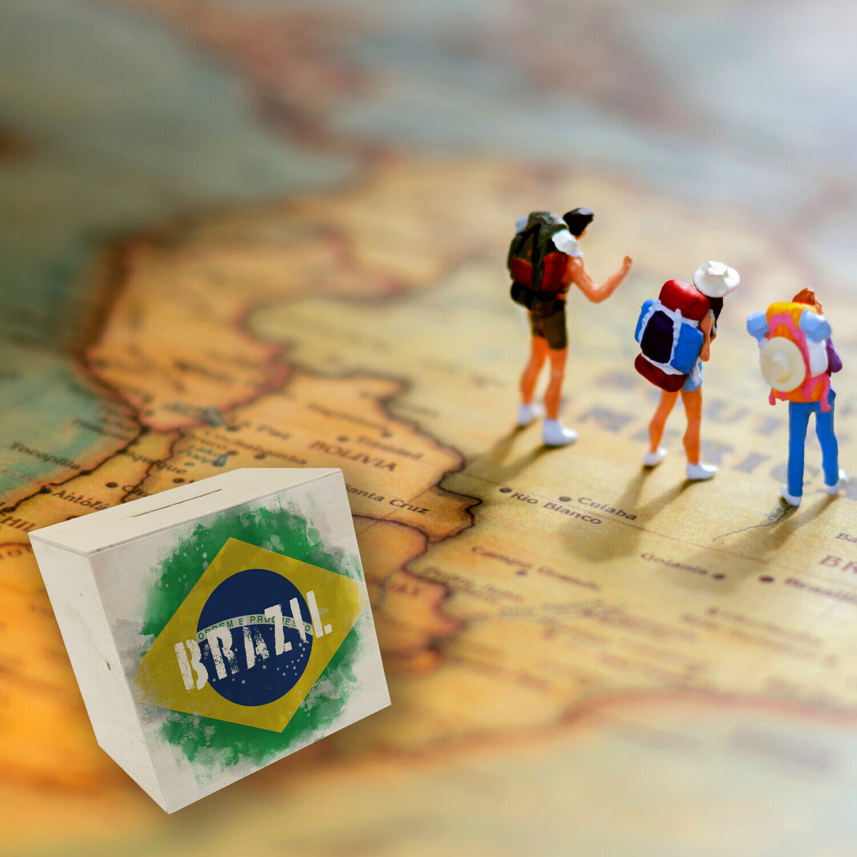 Spardose mit Brasilien-Flagge im Used Look - Sparschwein für Urlauber