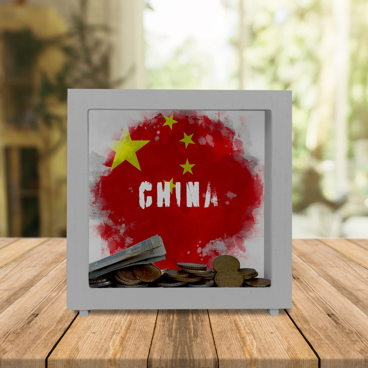 Spardose mit China-Flagge im Used Look - Sparschwein für Urlauber