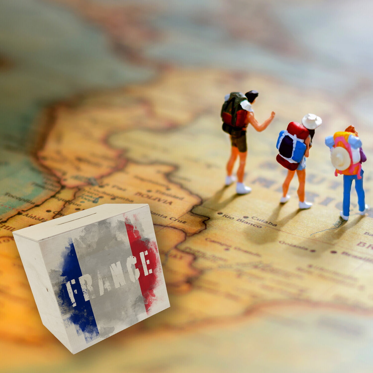 Spardose mit Frankreich-Flagge im Used Look - Sparschwein für Urlauber
