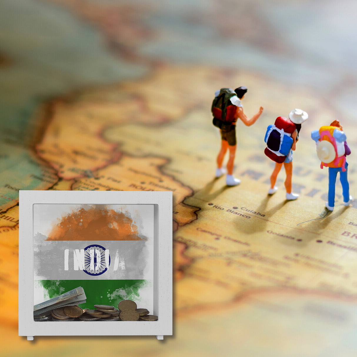 Spardose mit Indien-Flagge im Used Look - Sparschwein für Urlauber