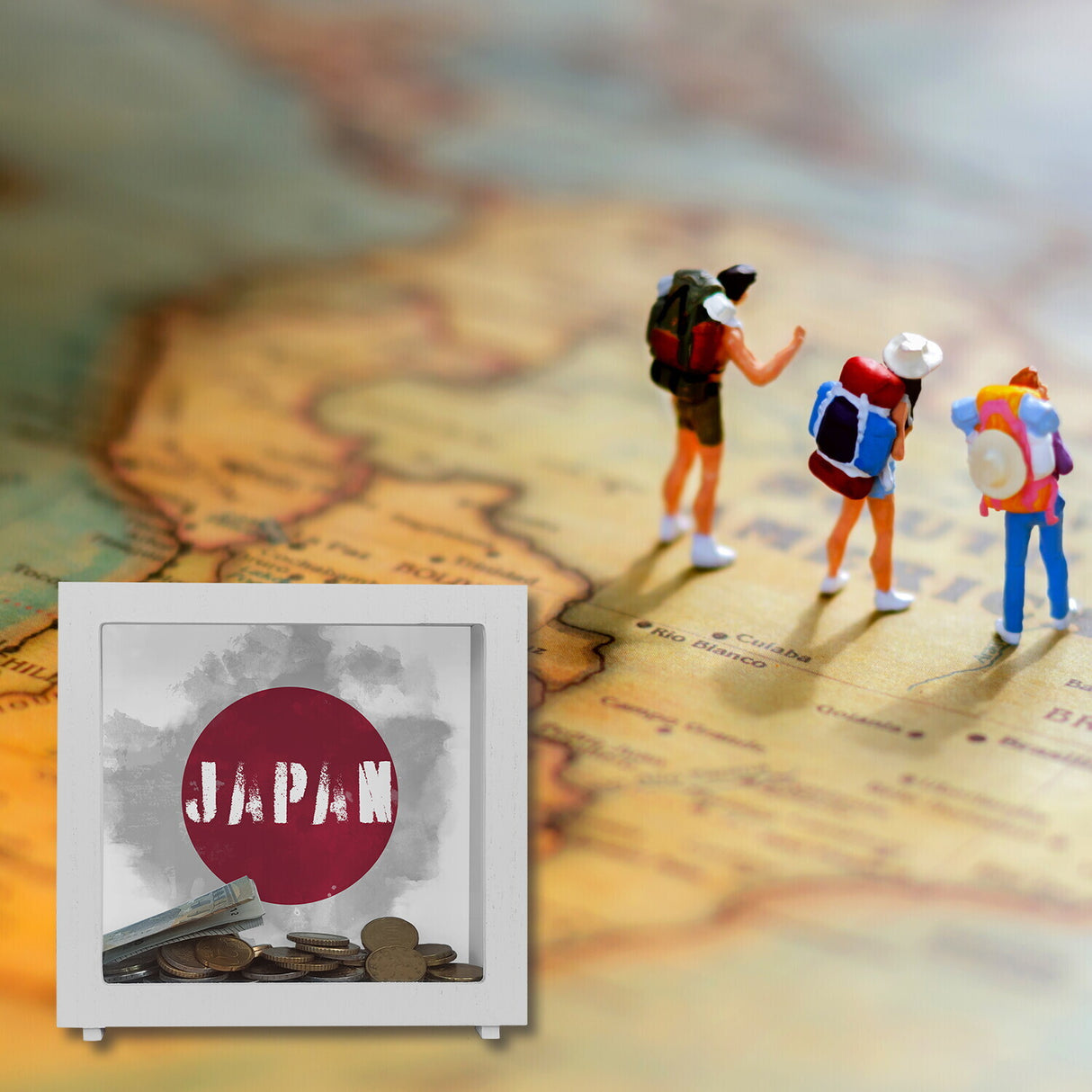 Spardose mit Japan-Flagge im Used Look - Sparschwein für Urlauber