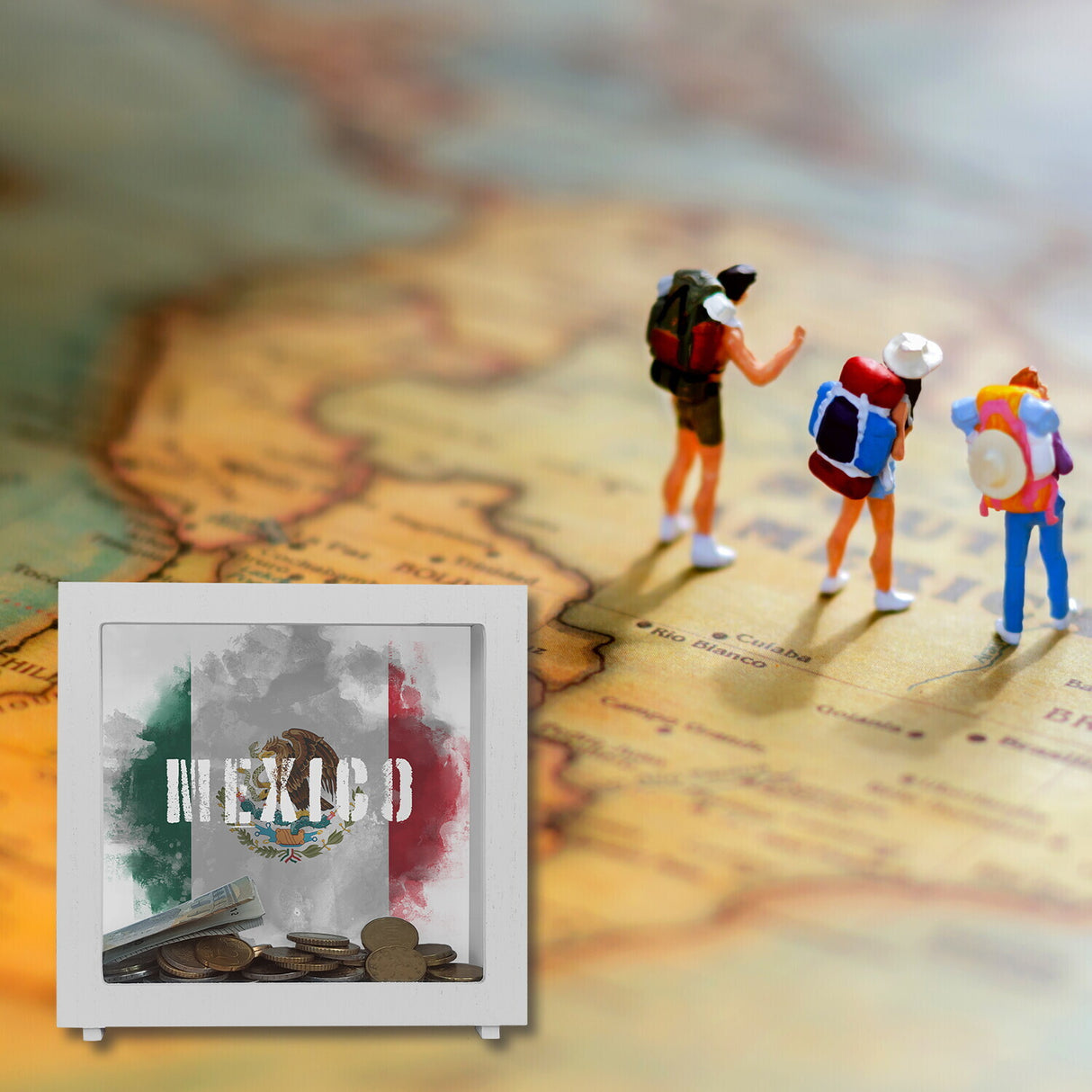 Spardose mit Mexiko-Flagge im Used Look - Sparschwein für Urlauber