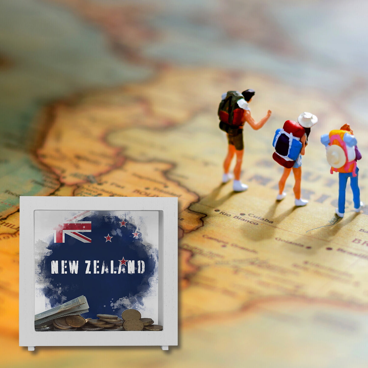 Spardose mit Neuseeland-Flagge im Used Look - Sparschwein für Urlauber