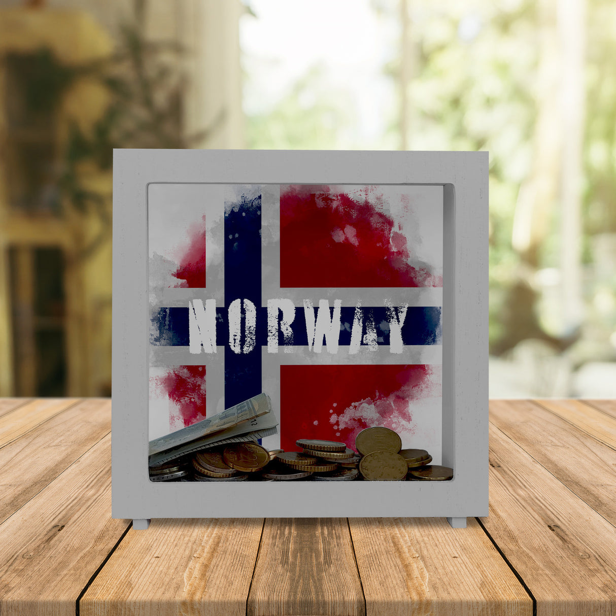 Spardose mit Norwegen-Flagge im Used Look - Sparschwein für Urlauber