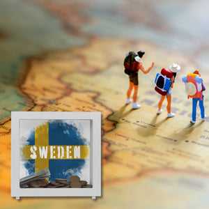 Spardose mit Schweden-Flagge im Used Look - Sparschwein für Urlauber