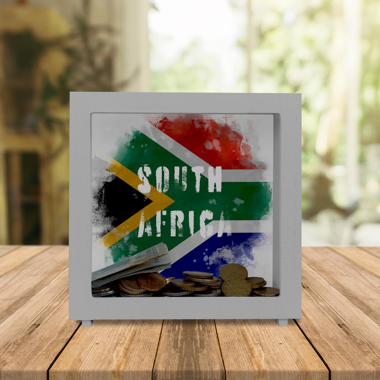 Spardose Südafrika-Flagge im Used Look - Sparschwein für Urlauber