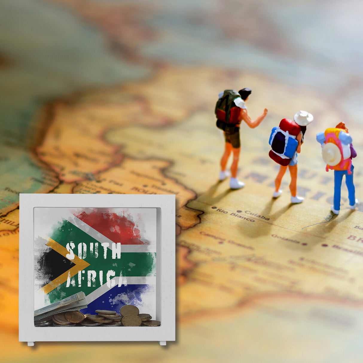 Spardose Südafrika-Flagge im Used Look - Sparschwein für Urlauber
