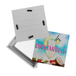 Spardose mit Pina Colada im Glas und blauen Wasserfarben - Cocktailgeld