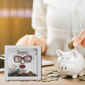 Spardose aus Keramik mit coolem Sonnenbrillenmotiv und Spruch - Shopping Budget