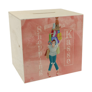 Spardose aus Keramik mit lustigem Shoppingmotiv in rosa - Shopping Kasse