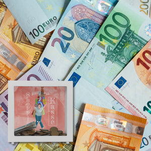 Spardose aus Keramik mit lustigem Shoppingmotiv in rosa - Shopping Kasse